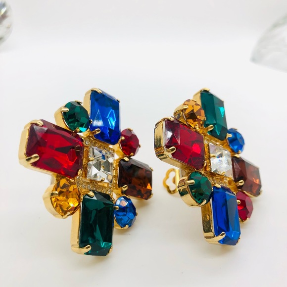 Vintage Multi Color Jewel Tone Earrings
